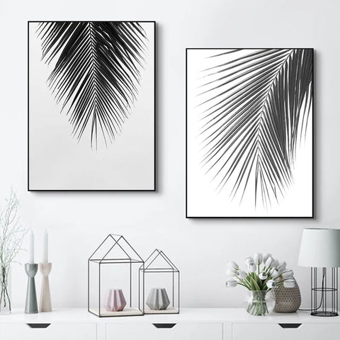 Cuadro Decorativo Moderno en Lienzo – Hojas, Caballo y Plantas en Blanco y Negro