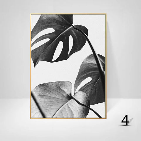 Cuadro Decorativo Moderno en Lienzo – Hojas, Caballo y Plantas en Blanco y Negro