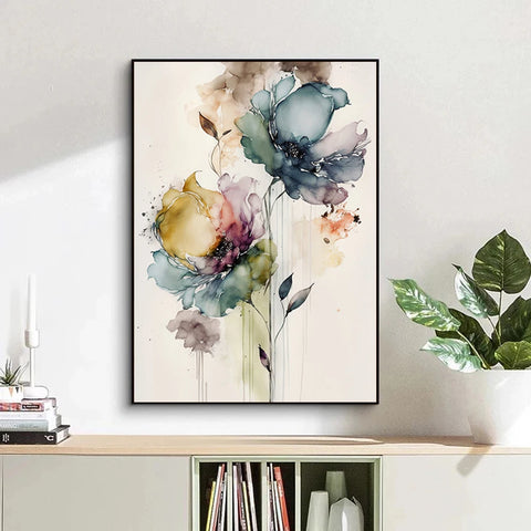 Arte romántico acuarela — Pareja y flores para dormitorio