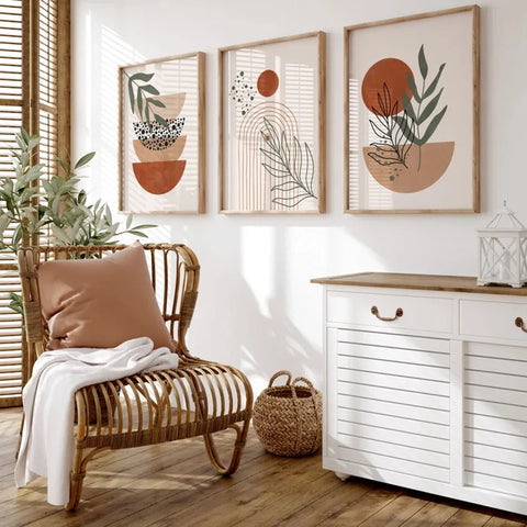 Póster boho geométrico terracota – Semicírculo botánico
