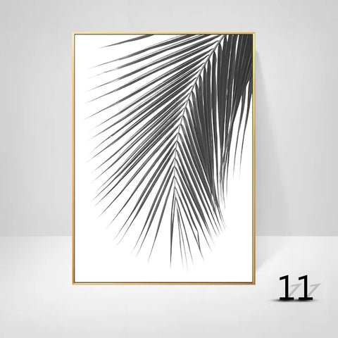 Cuadro Decorativo Moderno en Lienzo – Hojas, Caballo y Plantas en Blanco y Negro