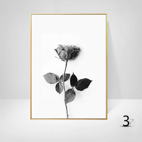 Cuadro Decorativo Moderno en Lienzo – Hojas, Caballo y Plantas en Blanco y Negro