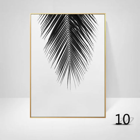 Cuadro Decorativo Moderno en Lienzo – Hojas, Caballo y Plantas en Blanco y Negro