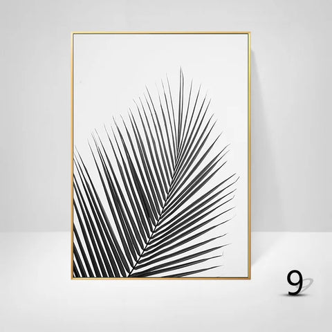 Cuadro Decorativo Moderno en Lienzo – Hojas, Caballo y Plantas en Blanco y Negro