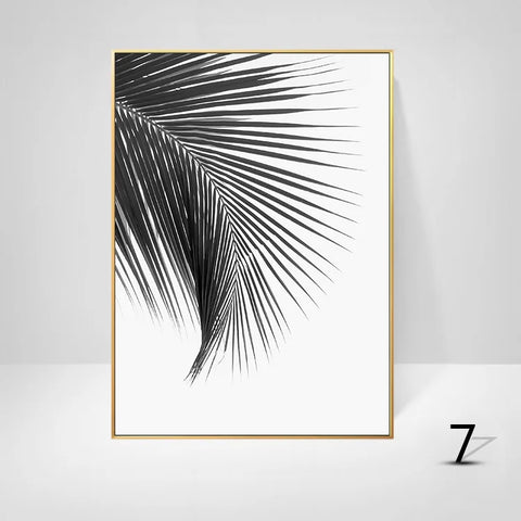 Cuadro Decorativo Moderno en Lienzo – Hojas, Caballo y Plantas en Blanco y Negro
