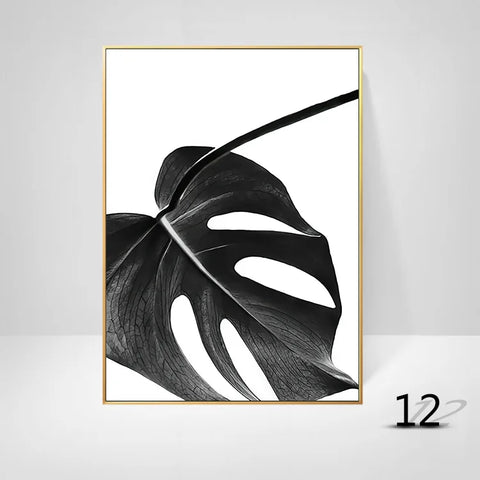 Cuadro Decorativo Moderno en Lienzo – Hojas, Caballo y Plantas en Blanco y Negro