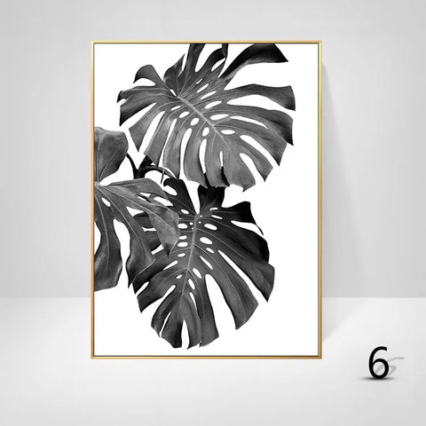 Cuadro Decorativo Moderno en Lienzo – Hojas, Caballo y Plantas en Blanco y Negro
