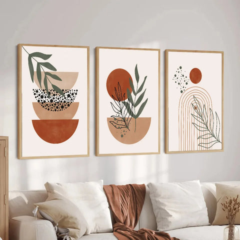 Póster boho geométrico terracota – Semicírculo botánico
