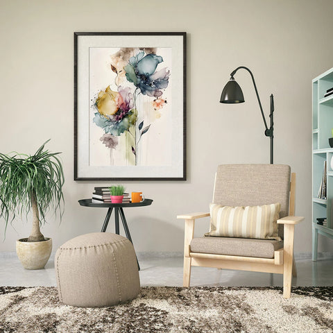 Arte romántico acuarela — Pareja y flores para dormitorio