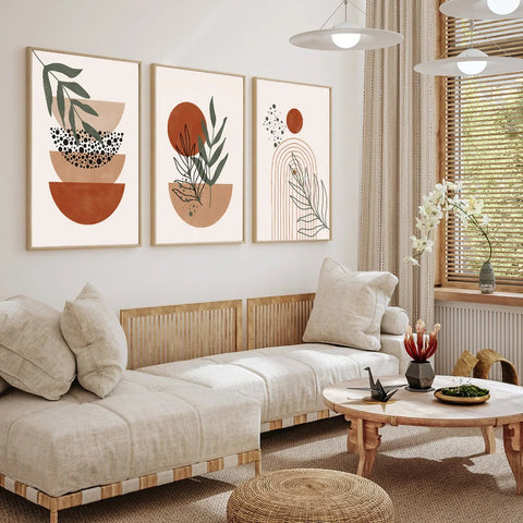 Póster boho geométrico terracota – Semicírculo botánico